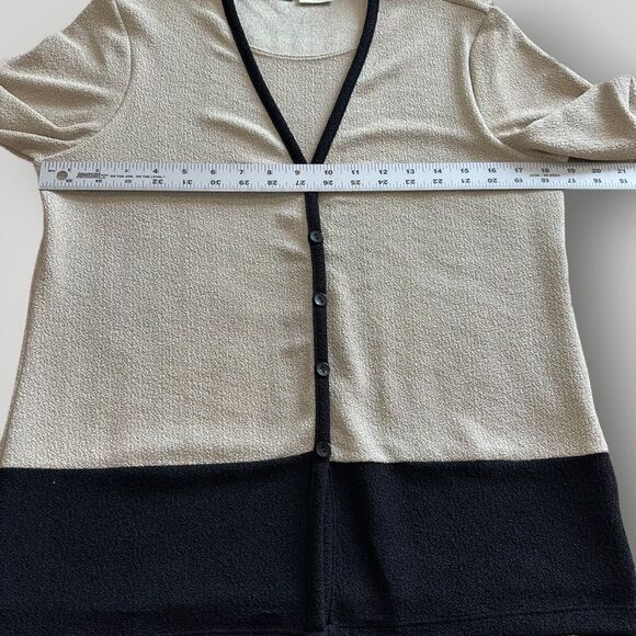 Liz Baker Essentials Women's S Black Tan Colorblock Two-fer Short Sleeve Blouse - Picture 9 of 10